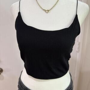 Zara Black Ribbed Crop Tank Top (Size S)